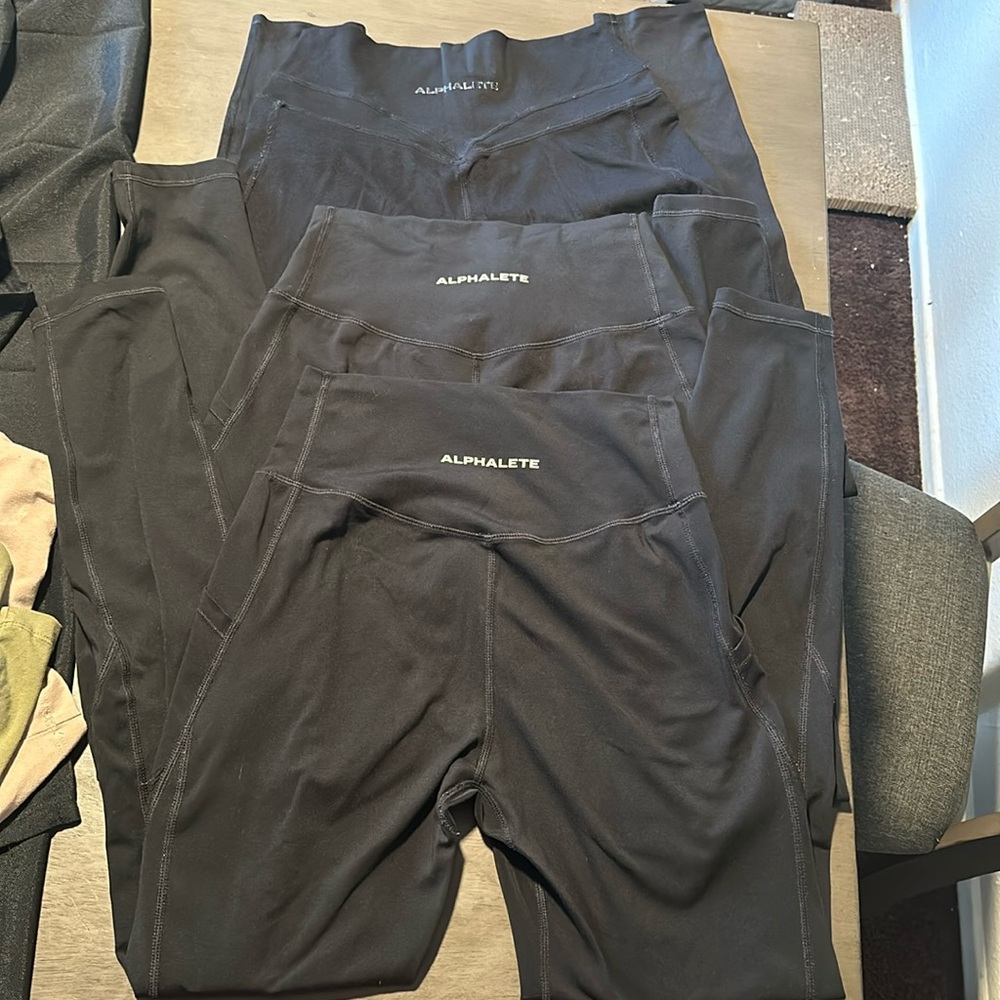 3 black alphalete leggings all size medium great condition